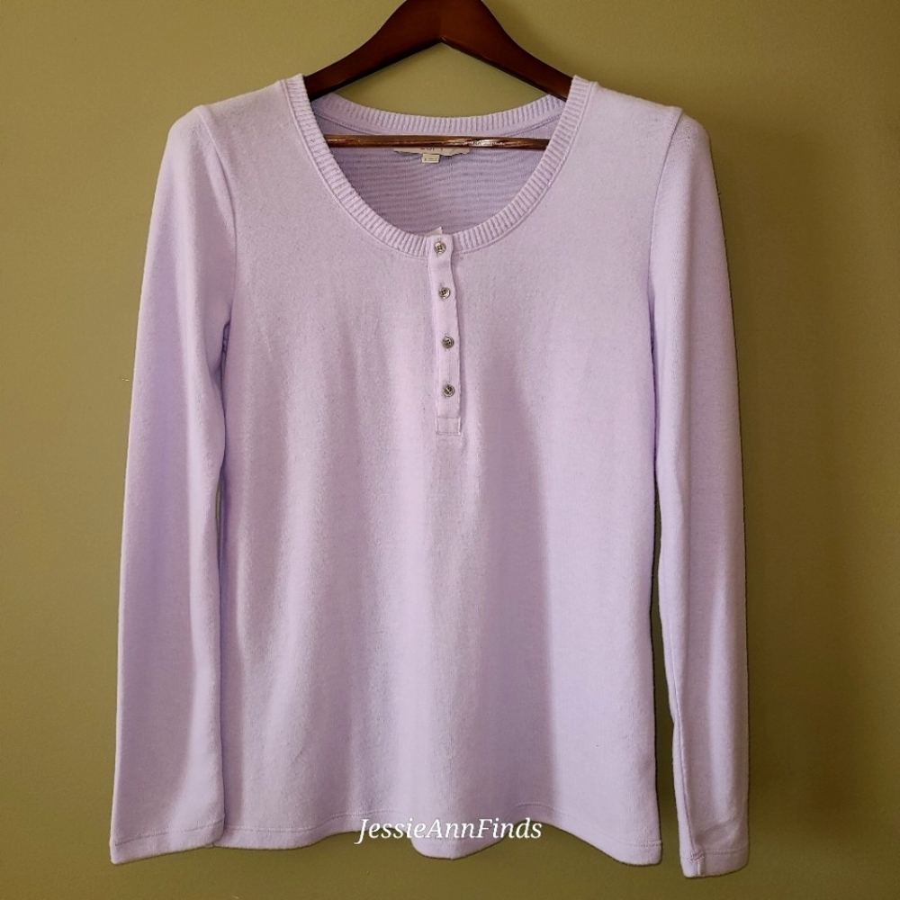 NWT LOFT Soft Purple Henley Ribbed Scoop Neckline Blouse Shirt Top Size Small